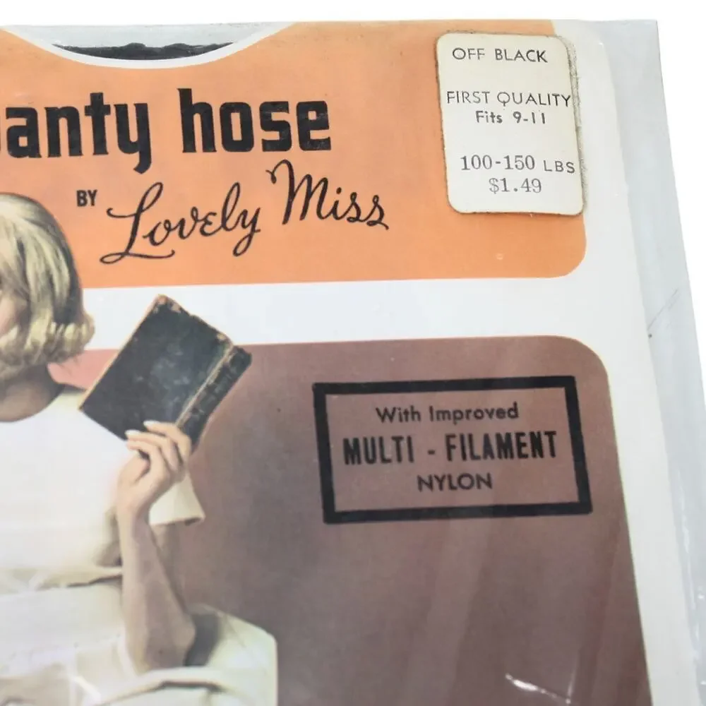 Vintage Nylon Off Black Panty Hose Original Package Lovely Miss 9-11 - Hey Viv